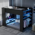 thumbnail image 2 of Full Size Wood Bunk Bed with height-adjustable Desk,Wardrobe,Ample Storage Space,and RGB Light, Blue, 2 of 10
