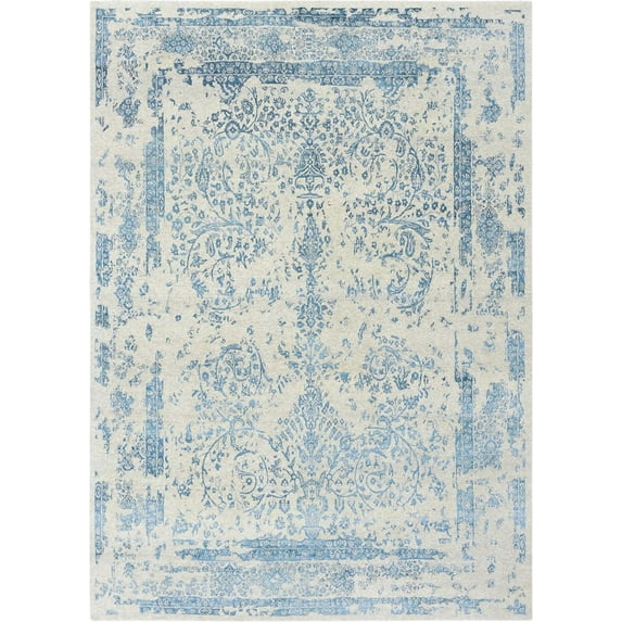 Ahgly Company Indoor Rectangle Mid-Century Modern Blue Oriental Area Rugs, 2' x 3'