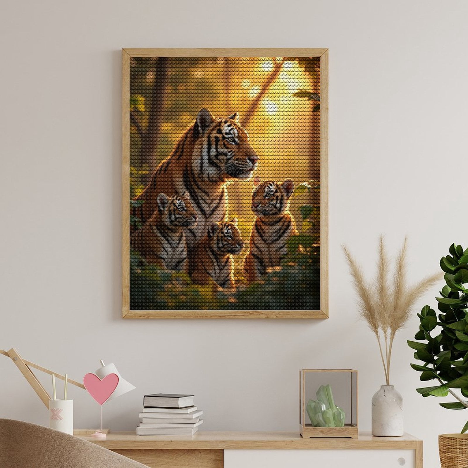 Diamond Art Kits for Adults - Tigers Family Jungle Sunrise Scene 5d Diamond Painting for Adults, Diamond Art for Adults Beginners, Frameless Diamond Painting Kits for Adults for Home Wall Decor