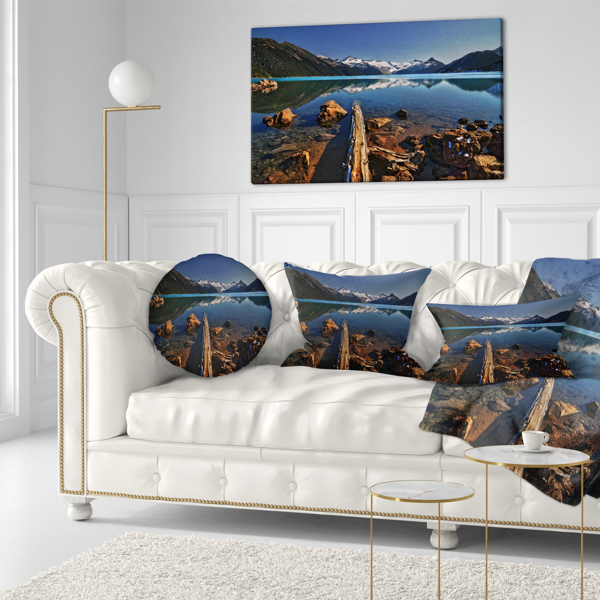 Designart Large Logs in Mountain Lake - Landscape Printed Throw Pillow - 12x20