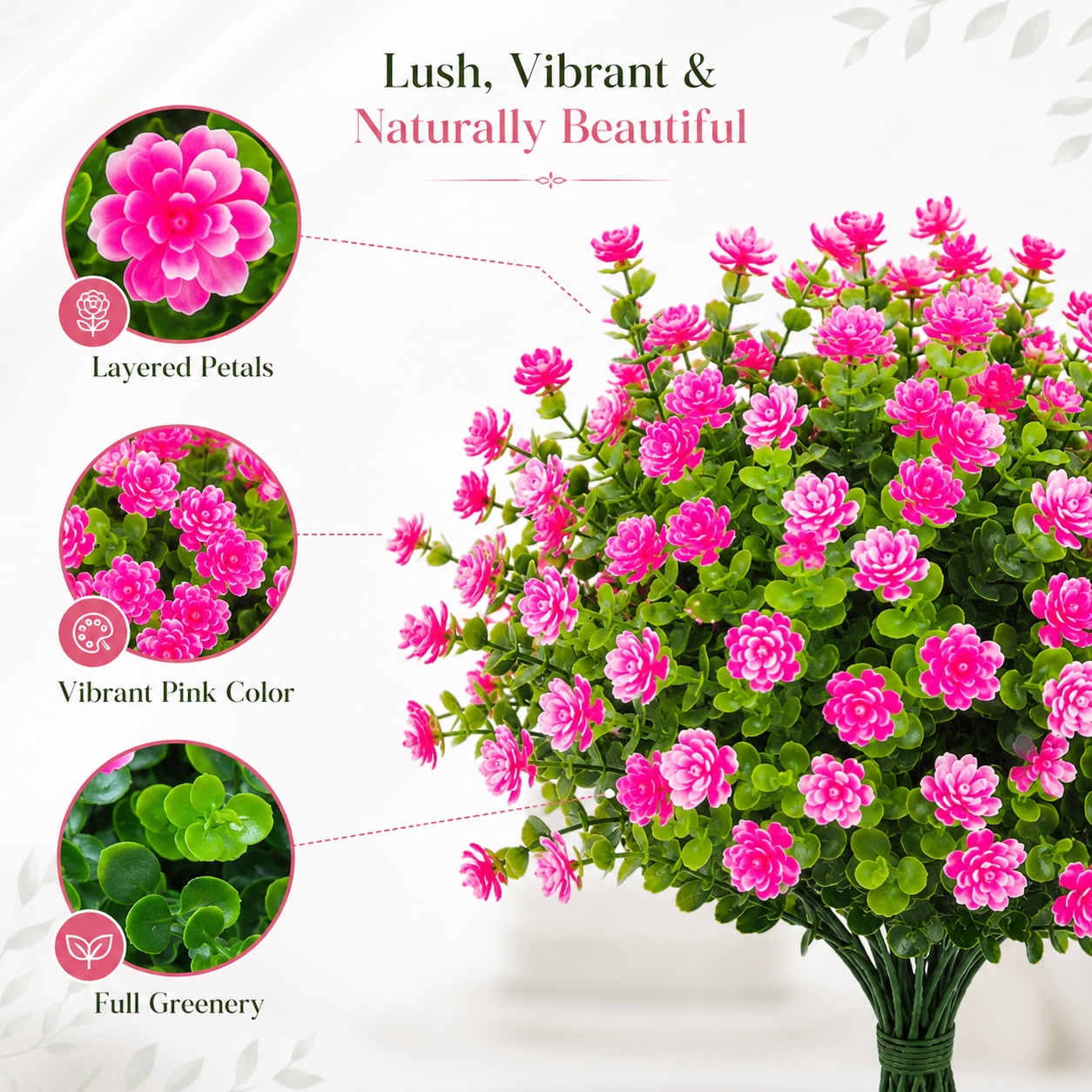 10 Bundles Artificial Fake Flowers, Faux Outdoor Plastic Plants UV Resistant Shrubs Outside Indoor Decorations