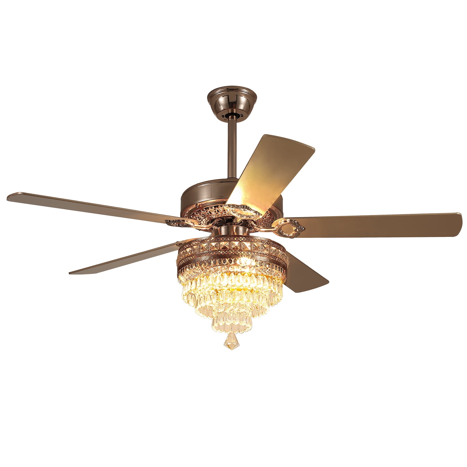 PHORUS 52" Crystal Ceiling Fan with Lights, Gold Fandelier, Remote Control, Silent AC Motor, Energy-Efficient, 3-Speed, Retro/Farmhouse Style for Living Room, Bedroom, Dining Room