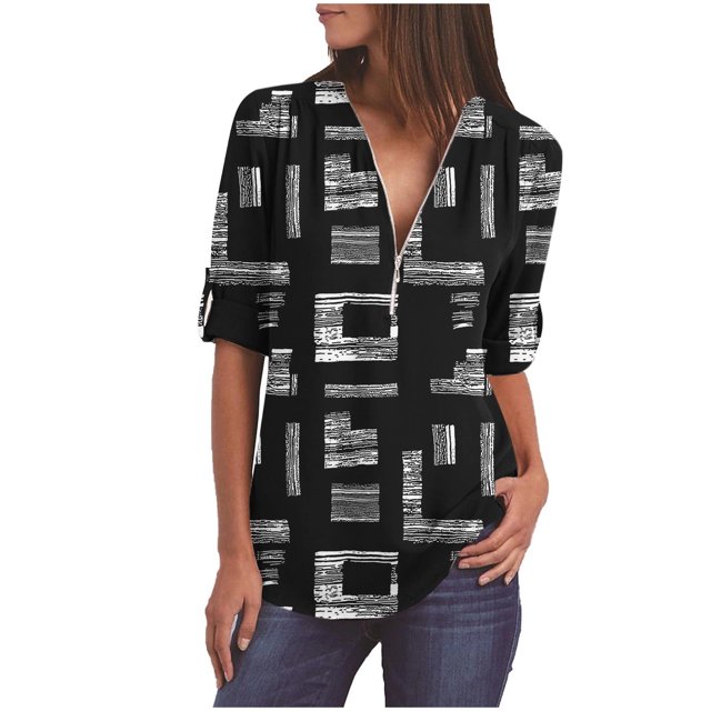 Pompotops Chemise Ample à Manches Longues pour Femmes avec Fermeture Éclair en Solde