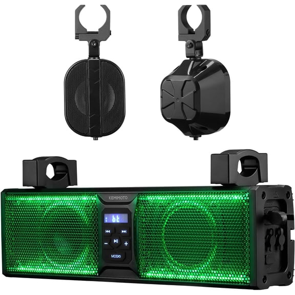 KEMIMOTO 2.1CH UTV Sound Bar 17 Inch ATV Soundbar with RGB Lights BT5.3 IP66 Waterproof Audio Roof Subwoofer SXS Speakers Compatible for Polaris RZR Can-Am Maverick