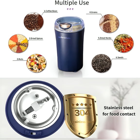 ZEPARO Herb Grinder,Spice Grinder,Coffee Grinder,150 W Electric Herb Grinder with Stainless Steel Blade and Cleaning Brush,Compact Size Electric Grinder for Herb Spices Coffee Nuts Seeds,Etc.