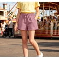 thumbnail image 4 of SHTXOZHI Solid Color Shorts for Girls Elastic High Waisted Shorts Cute Tie Casual School Uniform Shorts with Pockets, 4 of 8