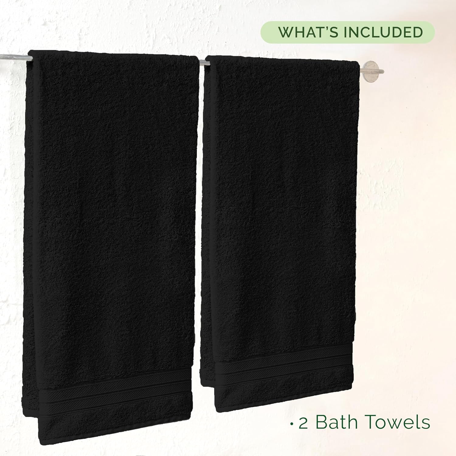 Elegant Comfort Turkish Popcorn Cotton Bath Towel Set, 27 x 54 Inches, 2-Pack, Hotel-Quality, Soft, Durable, Quick-Dry, Highly Absorbent Black
