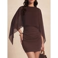 thumbnail image 2 of Round Neck Batwing Sleeve Dress with Patchwork Detail and Ruched Front, 2 of 4