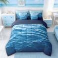 thumbnail image 3 of Manfei Gradient Blue Ocean Twin Bedding Sets for Kids Boys and Girls, Sea Water Print Bedding Comforter Set, Navy Reversible 7pcs, 3 of 6
