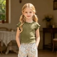 thumbnail image 4 of SNKSDGM Baby Girls' Ruffle Trim Short Sleeve Top, Solid Color Lettuce Edge Basic Tee Comfortable Fit Cropped for Summer & Year-Round Layering Green 3-4 Years, 4 of 4