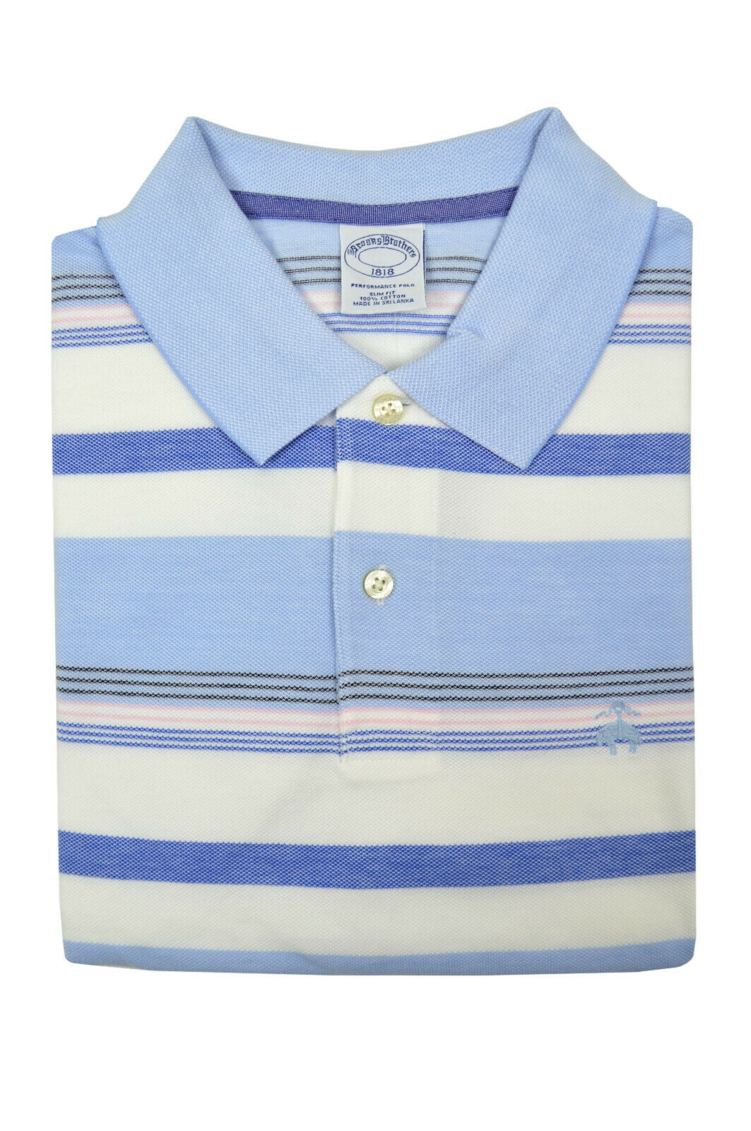 New Brooks Brothers Mens Blue White Pink Striped Slim Fit Polo Shirt ...