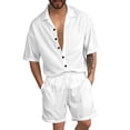 thumbnail image 5 of Conjunto de dos piezas de camisa y pantalones cortos de manga corta para hombre, estilo playero, informal, de color sólido, para verano, envío gratis, 5 of 5