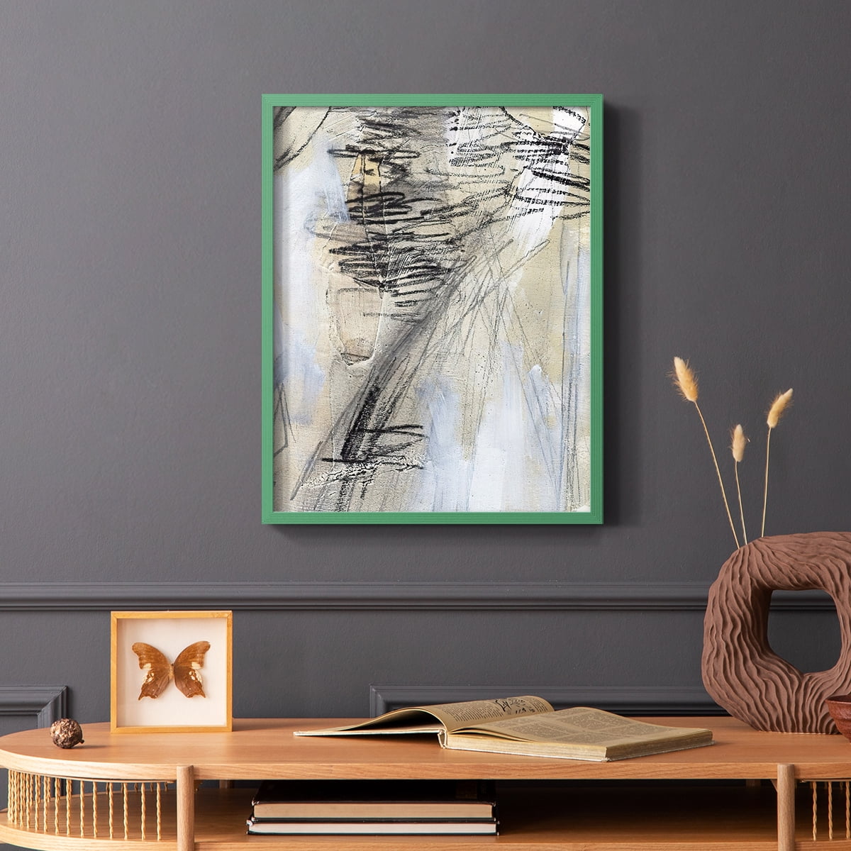Masked Notes V Framed Print in Green Solid Wood Framed Print No Nail Hanging