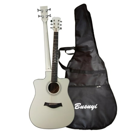 Busuyi Acoustic Electric Guitar 4 String Bass 6 String Lead Acoustic, Travel Acoustic Guitar with Classical Metal Heel 41 inch Bass Guitar, 39inch Acoustic, Double Neck Guitar (White)  All Levels