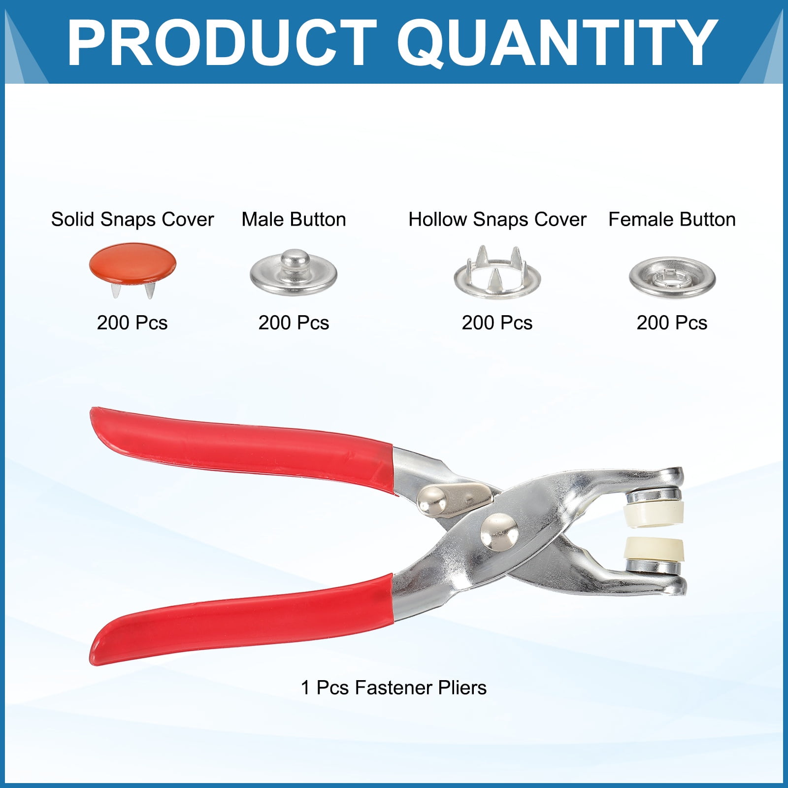 Uxcell 200Set Metal Snap Button Kit 10mm Solid Prong Snap Buttons with Fastener Pliers for Sewing Fabric Leather Clothing Rain Coat Diapers Bibs Crafting, Orange