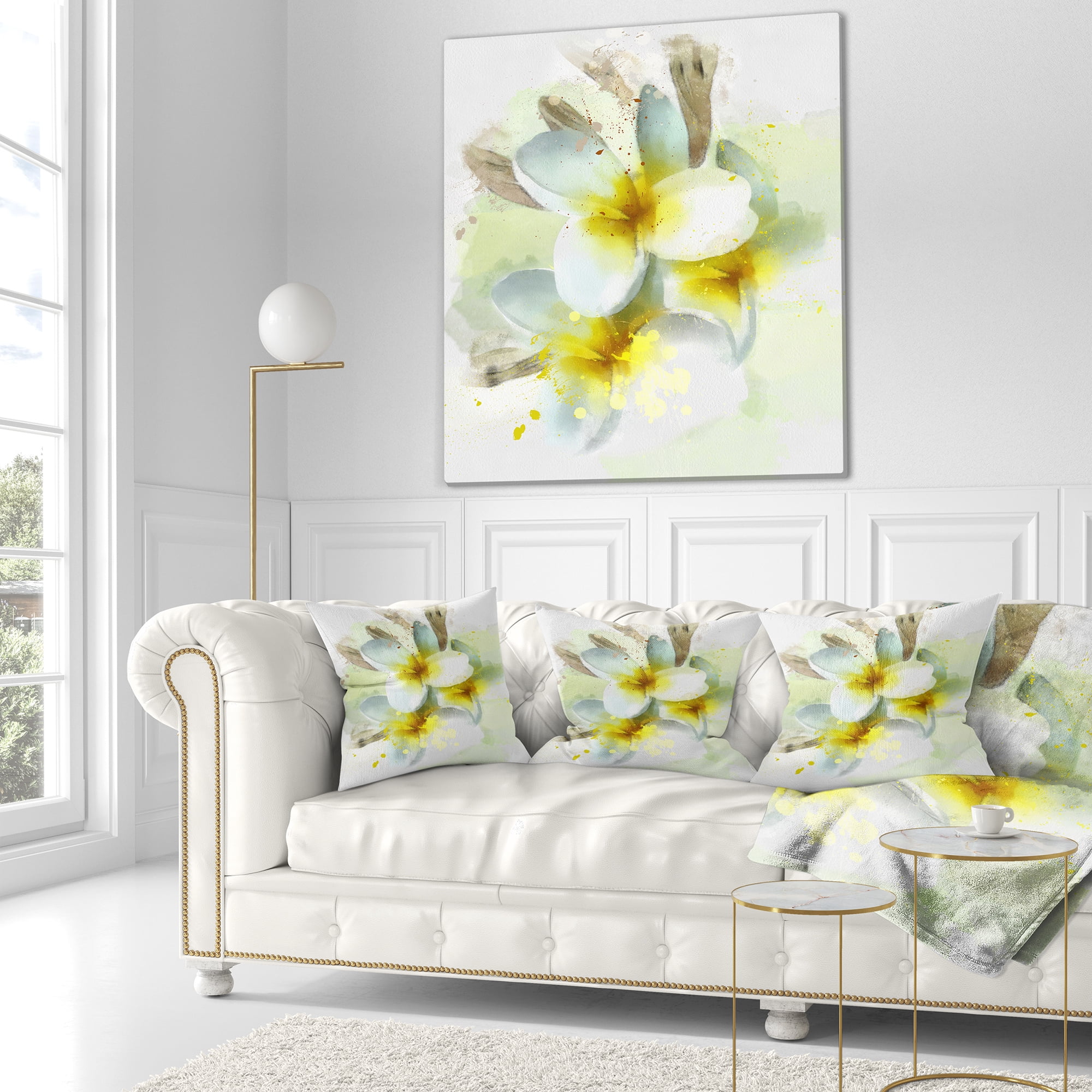 Designart Frangipani Flowers Watercolor - Floral Throw Pillow - 16x16