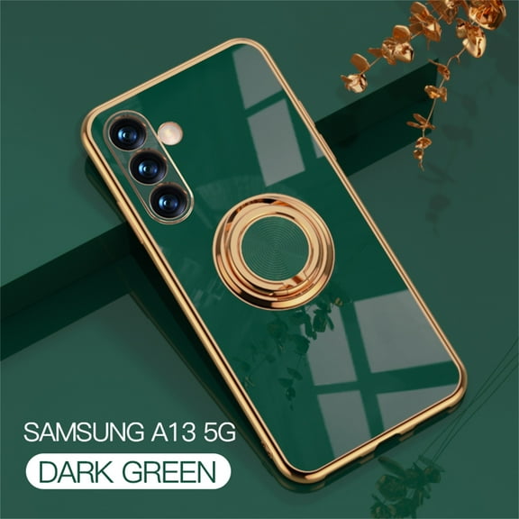 Samsung Galaxy A13 5G Phone Case with Ring Holder, Galaxy A13 Cover 5G, Kickstand Magnetic Plating Frame TPU Shockproof Anti-Scratch Girls Women Men Case Cover Samsung A13 5G, Darkgreen