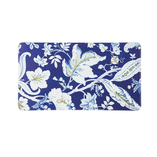 Anti Fatigue Texteline Kitchen Mat, 36''x20'', Blue Floral Toile