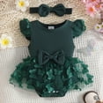 thumbnail image 2 of mgoYE Baby Girl Summer Clothes Newborn Outfit Ruffle Romper Infant Baby Dress Bow Headband Flower Cute Outfits Girls(Green,0-3 Months), 2 of 4