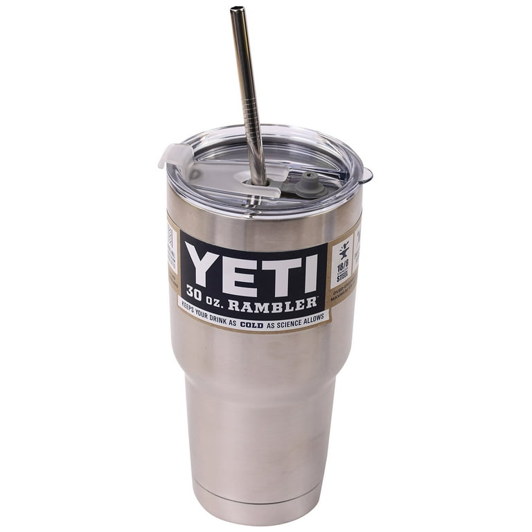 4 Stainless Steel Straws + Straw Lid Extra LONG fits 30 oz Yeti Tumbler  Rambler Cups - CocoStraw Brand Drinking Straw