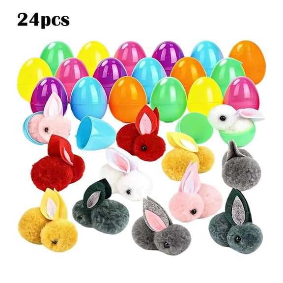 24-Pack Easter Surprise Egg Set, Colorful Hanging Ornaments with Hidden Plush Bunnies, Mini Spring Festival Decor for Easter Baskets, Party Favors & Event Prizes