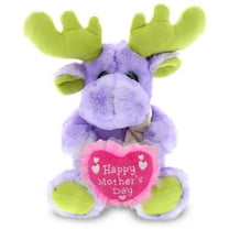 DolliBu Happy Mother's Day Super Soft Plush Sitting Purple Moose with Scarf - Cute Stuffed Animal with Pink Heart Message for Best Mommy, Grandma, Wife, Daughter - Cute Wild Life Plush Toy - 12" Inch