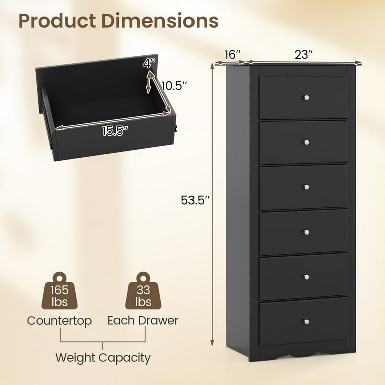 Gymax Wooden 6 Drawer Chest Dresser for Clothes Storage, Bedroom