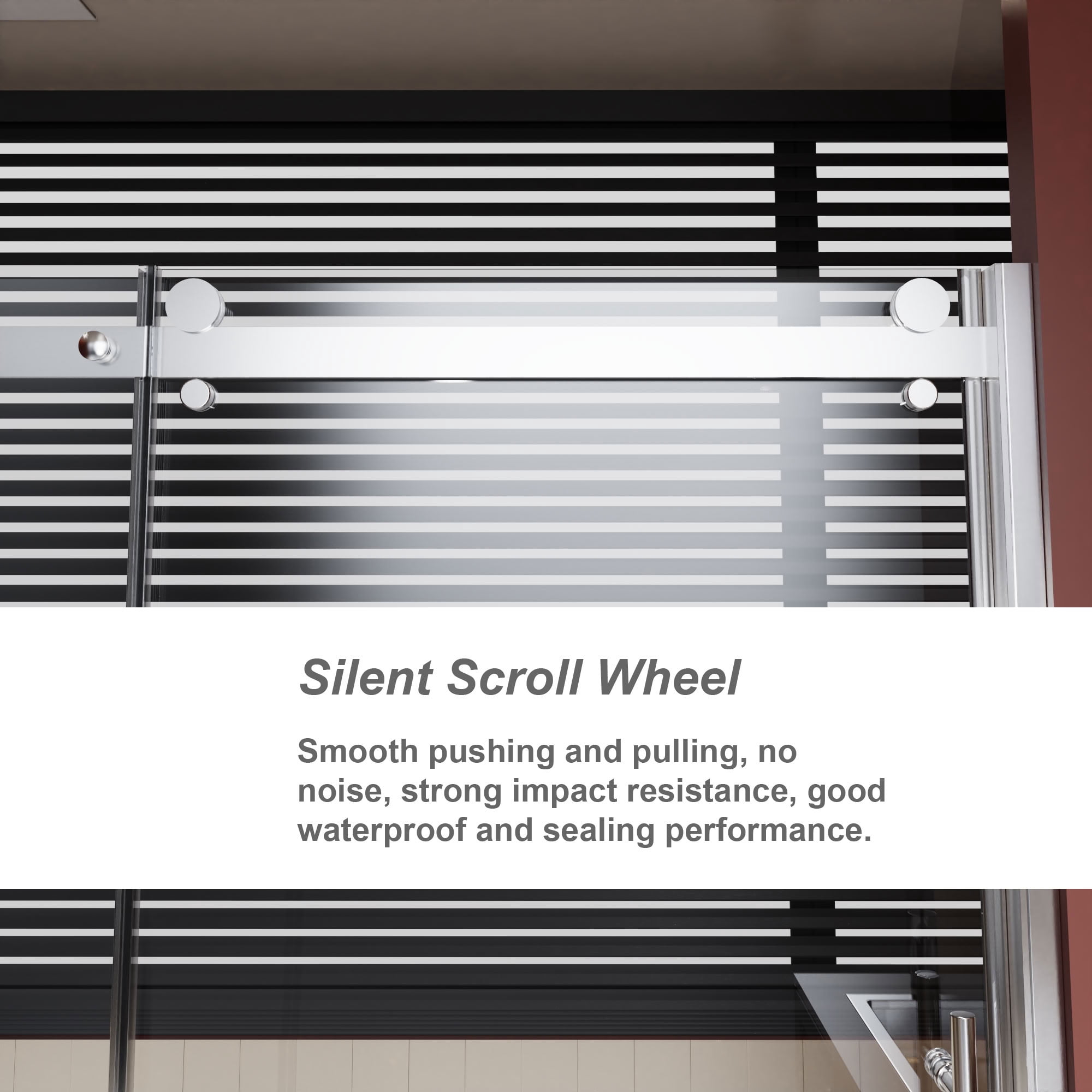 MAYEERTY Frameless Single Sliding Shower Door, Chrome Zinc Roller Rail, 1/4" Tempered Glass with Stainless Steel Handle, Waterproof & Reversible Installation