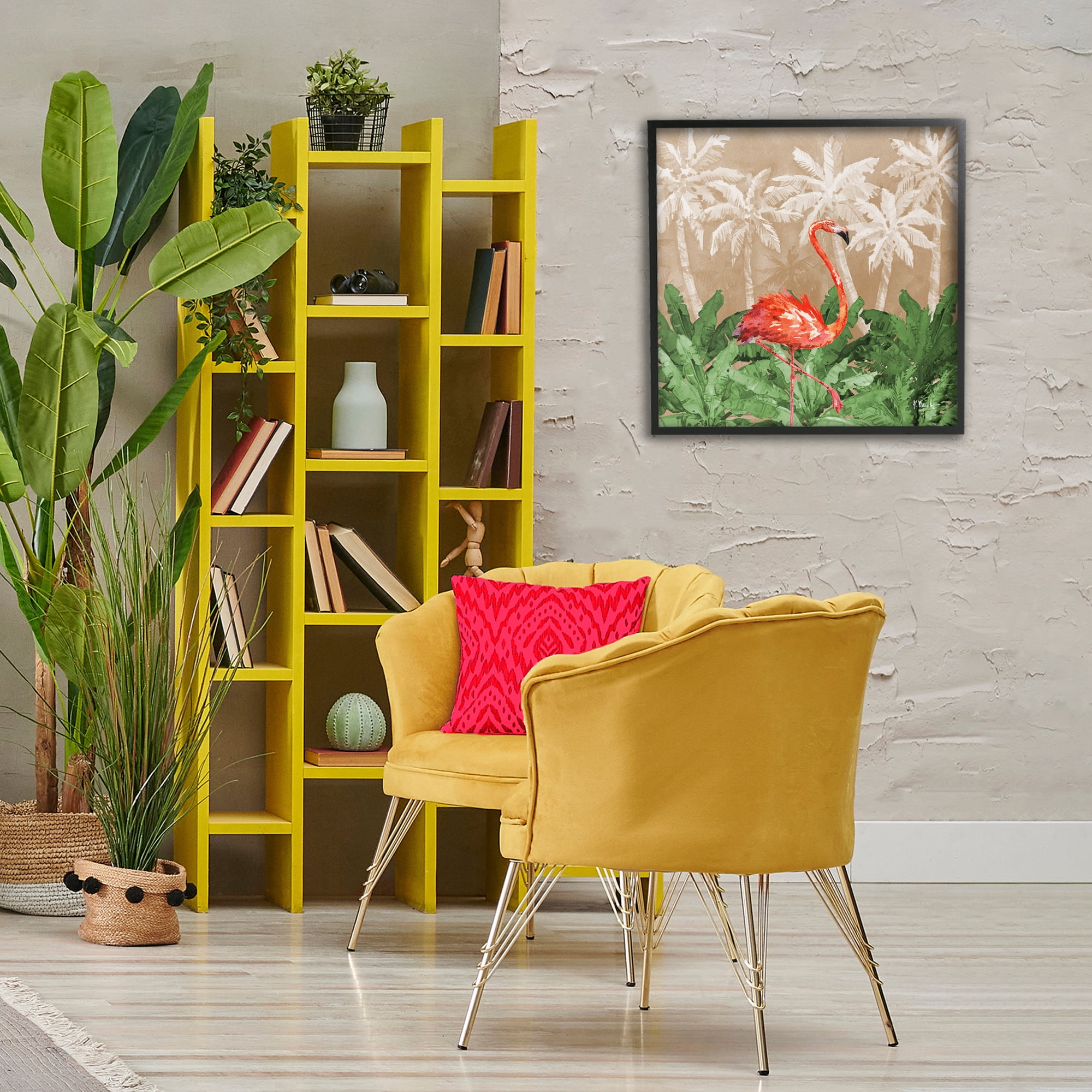 Stupell Industries Jungle Life Flamingo Animals & Insects Painting Black Framed Art Print Wall Art, 24 x 24