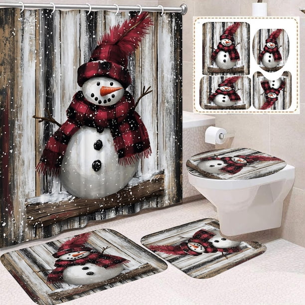 Accesorios de baño Cortina de ducha navideña Cortina de Papá Noel Fondo Tela colgante Juego de baño Juego de baño de poliéster