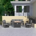 thumbnail image 6 of Gotland 5 Seats Outdoor Metal Patio Furniture Set with 2 Swivel Rocking Chairs&55,000 BTU Gas Fire Pit Table w/Glass Wind Guard Patio Conversation Sectional Sofa Sets-Grey, 6 of 8