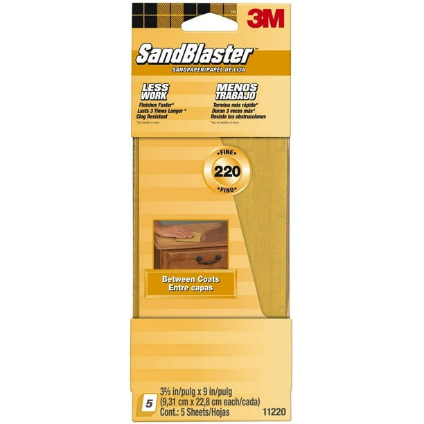 3M SandBlaster Between Coats Sandpaper, 220Grit, 5Pack