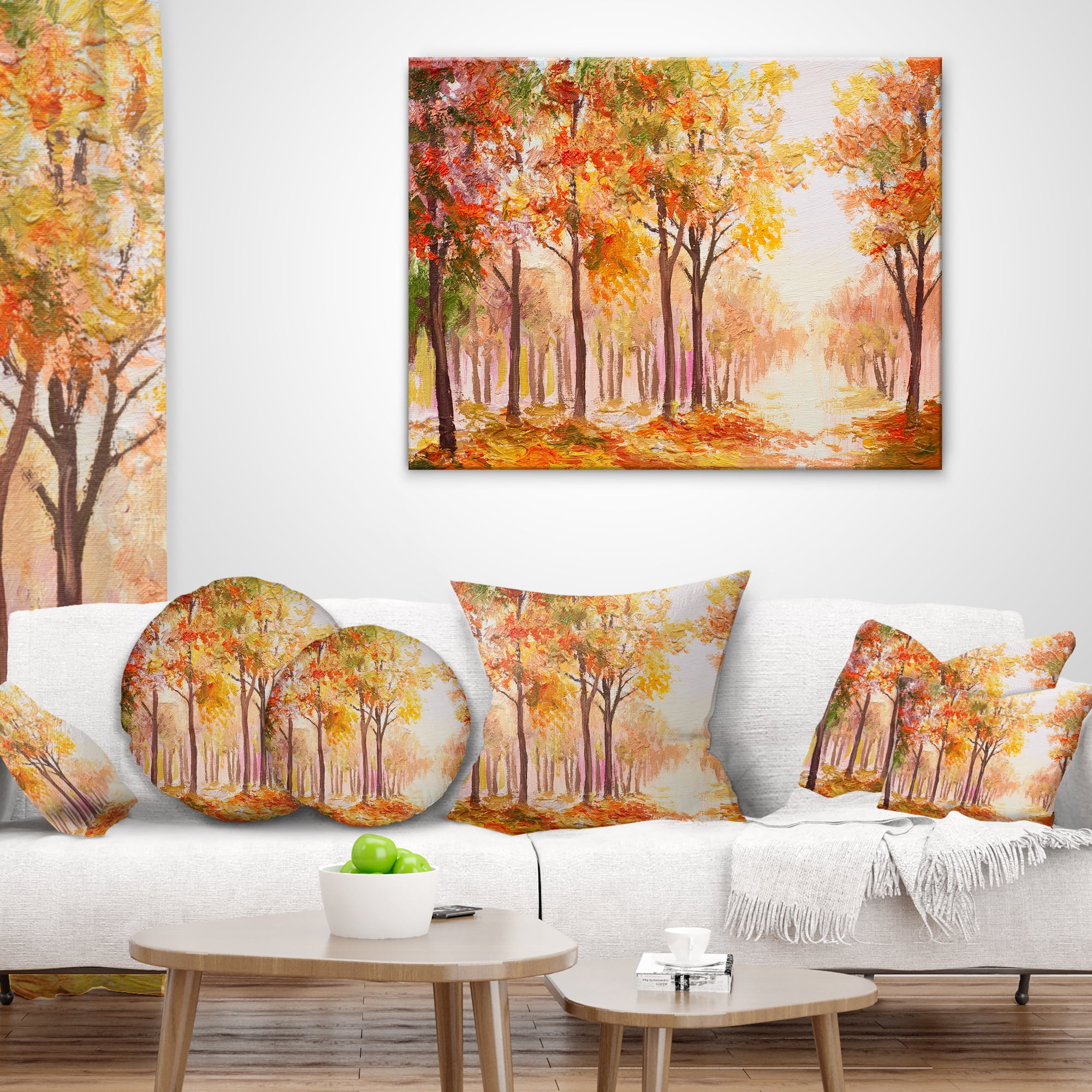 Designart Autumn Everywhere Forest - Landscape Printed Throw Pillow - 16x16