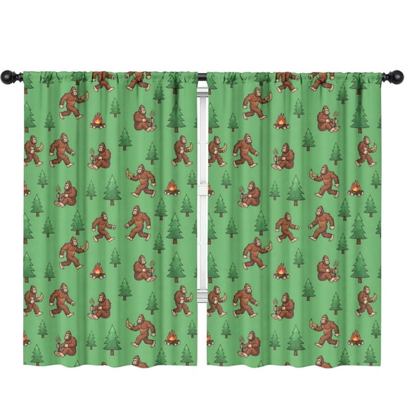 Blackout Kids Curtains,Bigfoot and Banana Green Pattern Children's Insulated Curtains Set Of 2,Bedroom Essentials,Toddler Room Decor 52"x84"