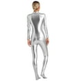 thumbnail image 2 of YONGHS Women's Shiny Holographic Unitard Zentai Jumpsuit Mock Neck Zipper Front Bodysuits Catsuits Silver M, 2 of 5