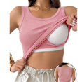 thumbnail image 2 of Wevis Women's Ribbed Tank Top with Built-in Bra, Scoop Neck Fitted Cami for Summer - PINK_S, 2 of 6