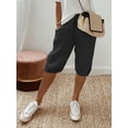 thumbnail image 3 of Nlife Women Tie Waist Linen Blend Side Pockets Bermuda Cropped Pants, 3 of 3