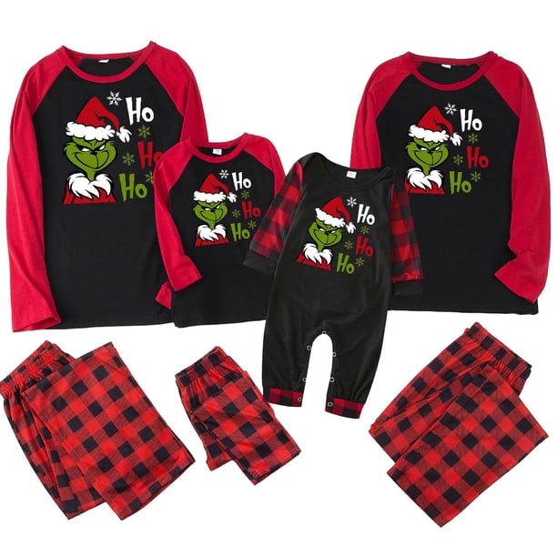 Conjuntos de pijamas navideños familiares a juego Grinch 2024, pijama de Grinch con parte superior y pantalones de pijama a cuadros, pijama de Grinch para niños y adultos para la familia, 3 Meses