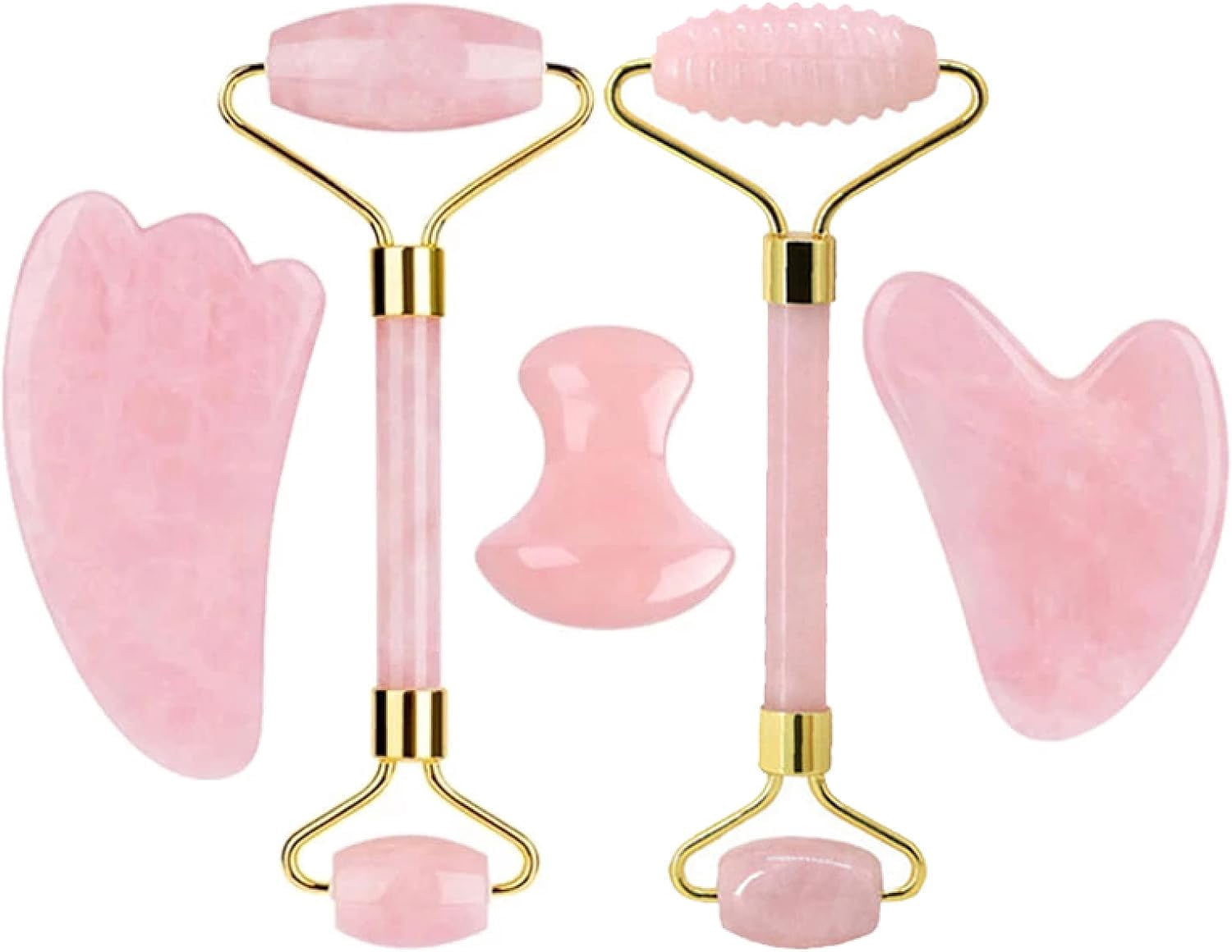Rose Quartz Face Roller And Gua Sha Set Natural Jade Gouache Scraper Gua Sha Massage Quartz Roller Facial Lifting Massage Tool,type 16