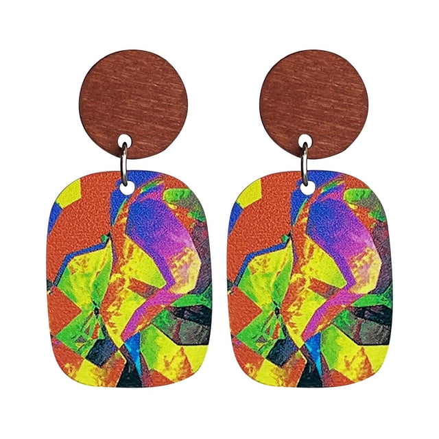 Dsscvnef Border Mother's Day Mom Gift Translucent Glass Texture Colorful Floral Art Retro Ethnic Style Earrings