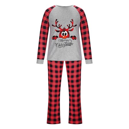 

women Christmas pajamas for family matching outfits son daughter sets soft Red Parent-child Attire Christmas Suits Patchwork Plaid Printed Homewear Round Neck Long Sle