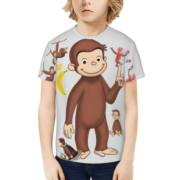 Curious George Boys Girls Teens T Shirt Graphic Print Casual Short Sleeve Funny Top Tees Shirt for Youth Kids