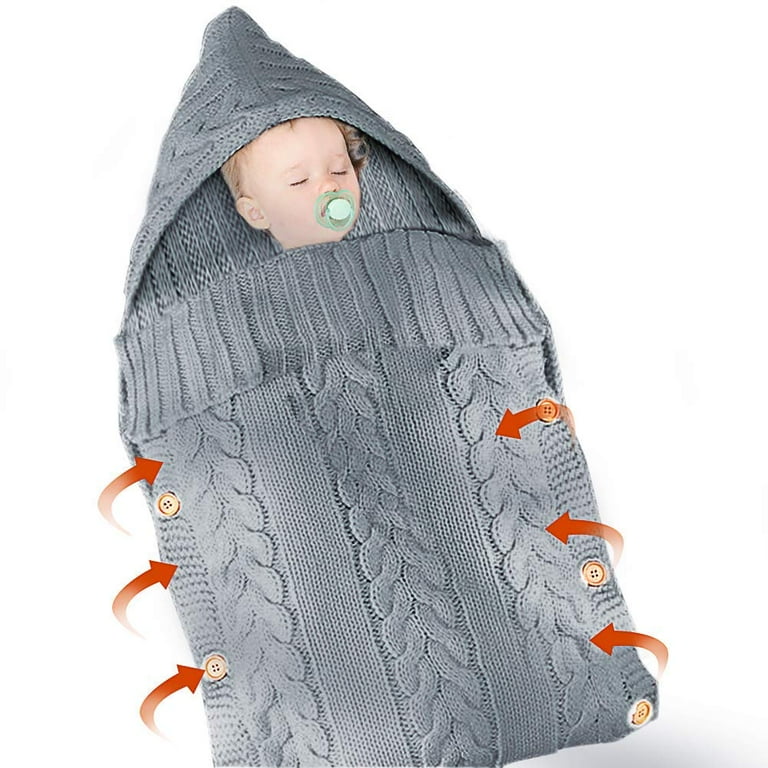 Knitted Baby Sleeping Bag Wrap Blanket for Stroller Baby Footmuff with Fleece Inside Warm Bag Knit Cuddly Sack for Babies Newborn
