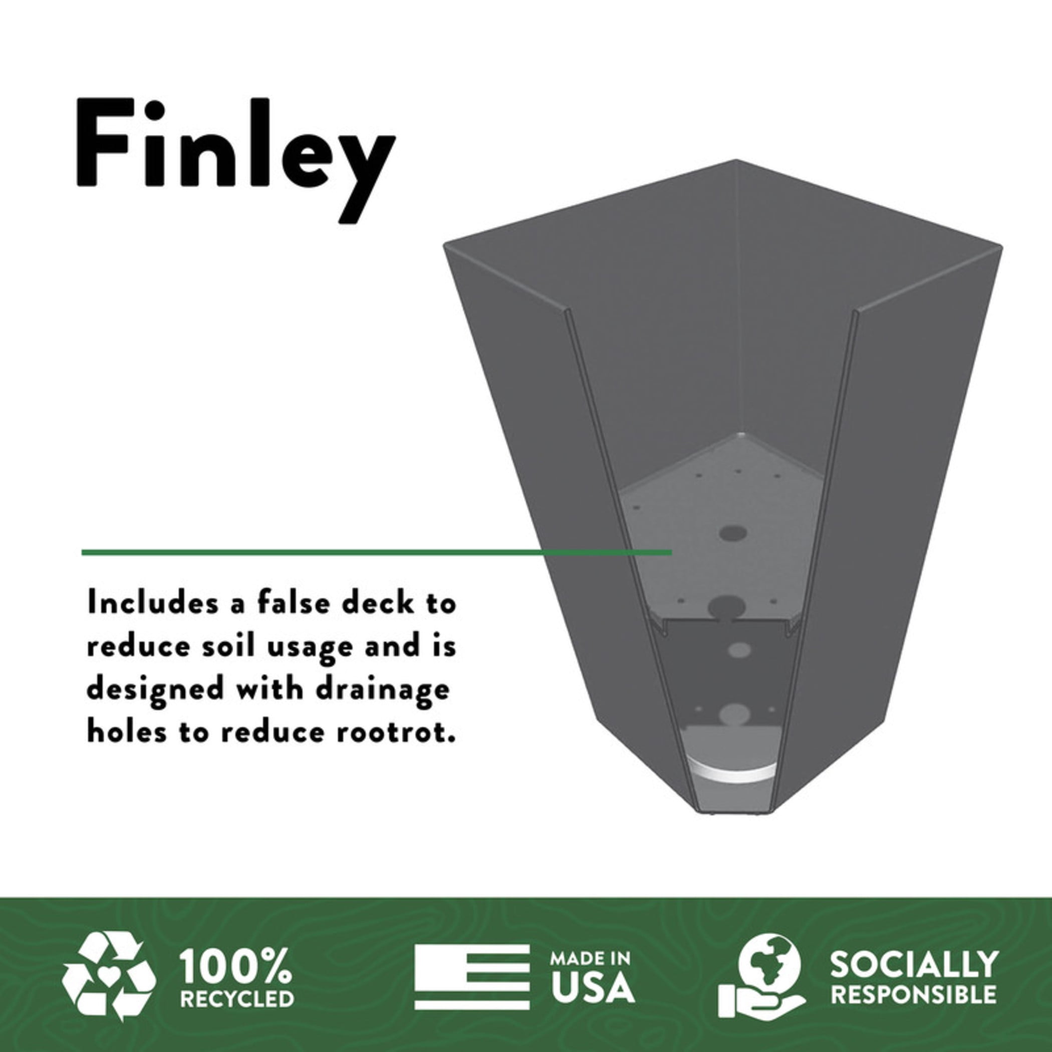 Bloem Finley 25" Tall Tapered Recycled Plastic Planter, Indoor/Outdoor, Black