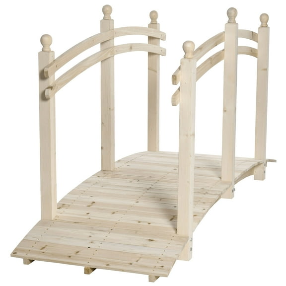 Homiyad 7.5ft Fir Wood Garden Bridge with Safety Rails for Backyards, Natural | Aosom.com
