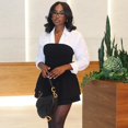 thumbnail image 4 of Women's Black and White Color Spliced Fake-2pcs Mini Dress, Cardigan Turndown Collar, Long Sleeve, High Waist, 4 of 18
