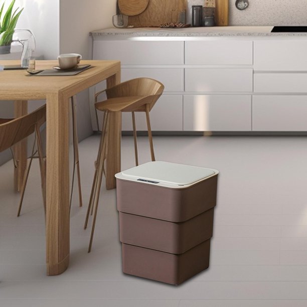 Cubo de Basura Plegable Automático, Cubo de Basura de Inducción Inteligente con Tapa, Cubo de Almacenamiento Estrecho de 18L, Cubo de Basura Eléctrico Marrón Macarena bote de basura de cocina