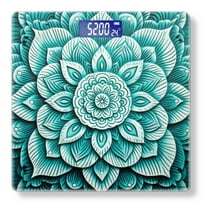 High Precision Body Weight Scale Smart Bathroom Scales with Large LCD Display(400lbs),Decorative for Bedroom-Beautiful Teal Lotus Mandala In The Style Of Wood Carving
