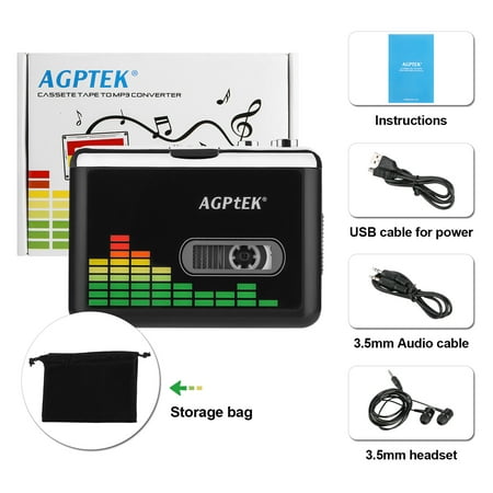 AGPtek Portable Cassette Audio Music Player, Tape-To-MP3 Converter, Cassette Recorder w Earphones No PC