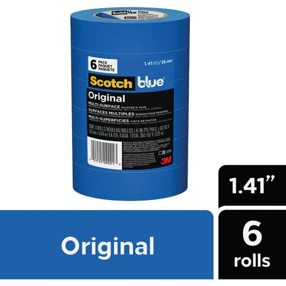 ScotchBlue Original Multi-Surface Painter’s Tape, 1.41 inch x 60 yard, 2090, 6 Rolls